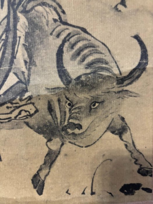 嚴選復制《宋晁無咎老子騎牛圖》，公分畫心尺寸，紙本綾裱全尺寸，白色