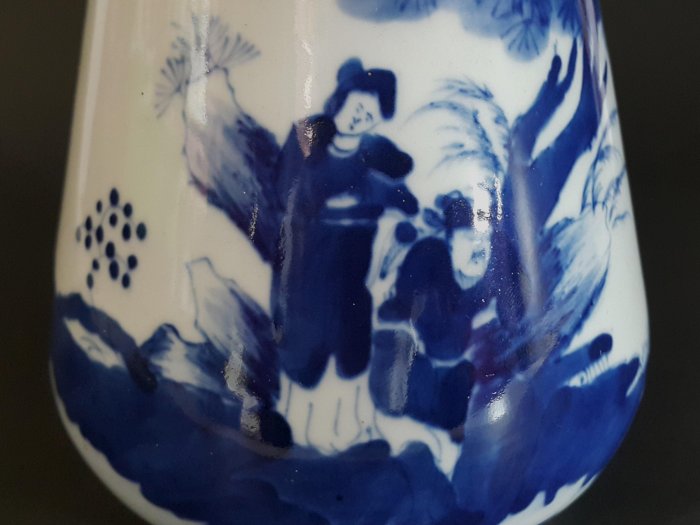 清代 青花風景花瓶 康熙年製款 花器 香道具 茶道具 大清康熙年制青花皿 花押款 清康熙青花竹林七贤纹