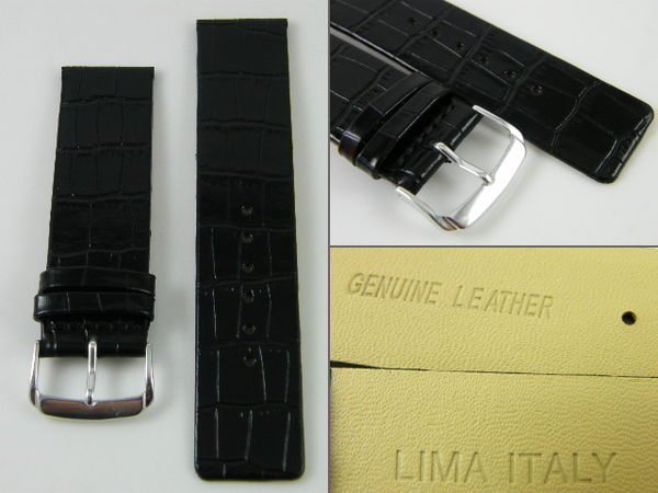 【錶帶家】『嚴選』CK 代用 LIMA 義大利黑色亮面鱷魚壓紋直身真皮錶帶 8mm 22mm 24mm