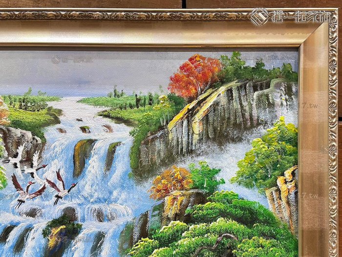 中國古畫 山水畫 山水畫-八方聚財風水油畫3085 步步高升元寶山財源滾滾貴人事業聚寶盆