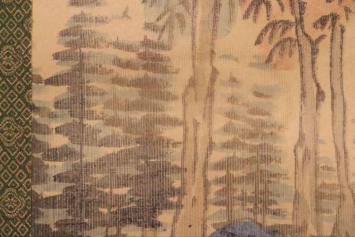 模写】岡田半江 田粛 山村 山水 絹本 掛軸 合箱 南画 日本画 MB121