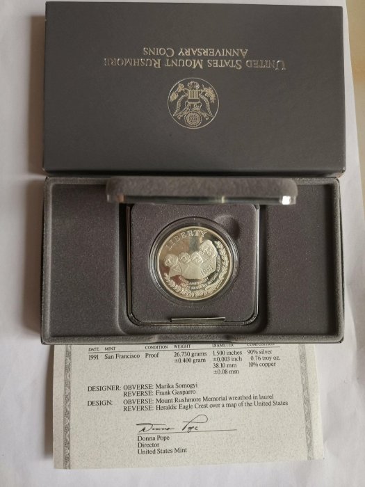 美國1991年精制銀幣原盒，如圖。～