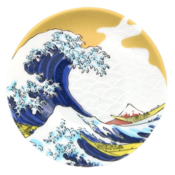 九谷燒青郊窯葛飾北斎緣起豆皿吉祥豆皿小皿點心盤飾盤-波日本浮世繪畫