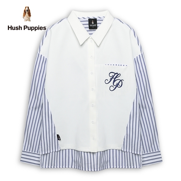Hush Puppies 上衣 女裝簡約異材質拼接條紋HP上衣