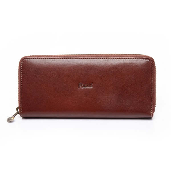 【寧寧小舖】台中35年老店 Focus皮夾 咖啡色 單拉鏈長夾 牛皮 真皮 男用長夾 女用長夾 錢包 FTC3472
