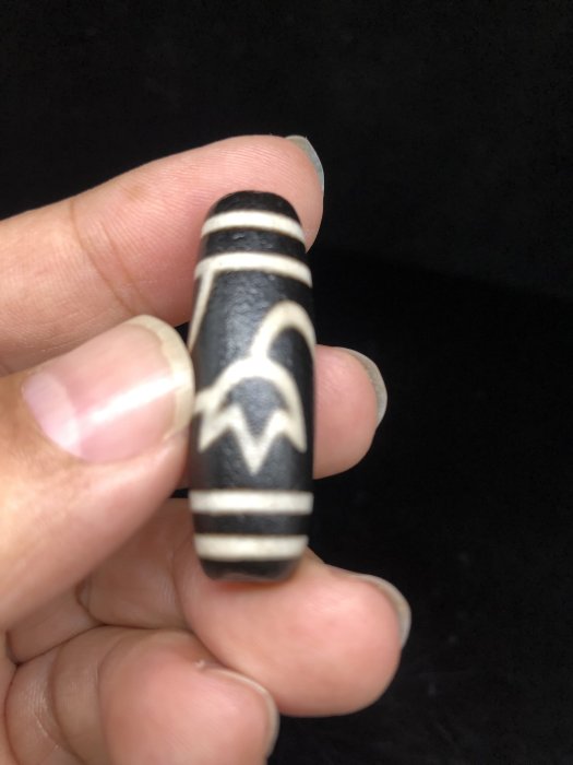 西藏天珠四線蓮花天珠37.5mm 黑瑪瑙特殊滲透工藝黑白分明高品質特價350