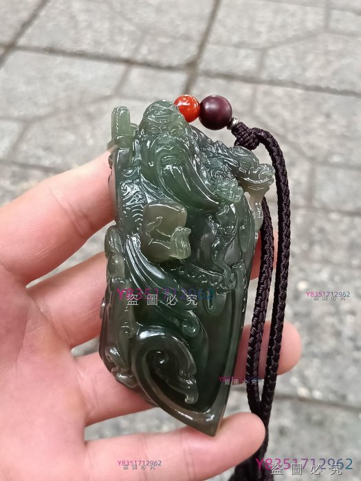 和田玉 雙證 五虎將《忠義千秋，關公》手把件 料子油潤細膩冰透 翠青料 手工雕刻 雙證 玉雕大師，趙洪傑 舊藏 古董 古玩 二手【無遠弗屆】-8242