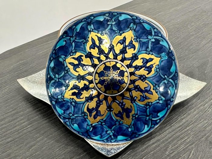嚴選清水燒平安京泉豪華版蓋碗，二代馬場京泉精湛工藝，交趾釉純金片