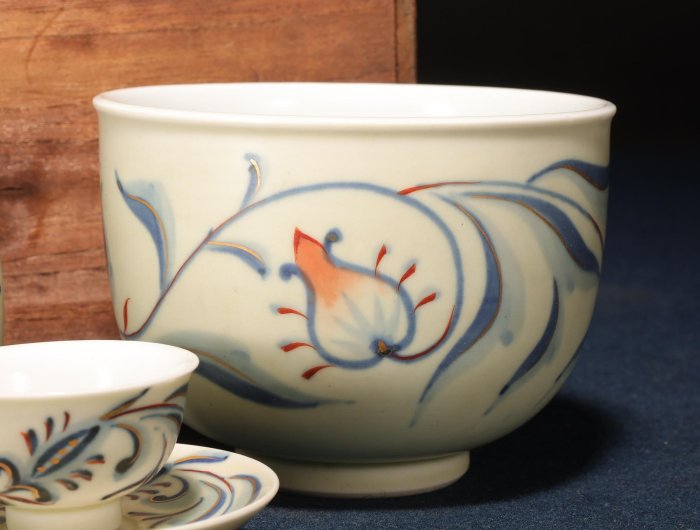 酒器　盃 (三組) 蒔繪 6/5結標日本民藝青花紅彩草花文德利盃酒器組附木箱BEE0738 --搜索用