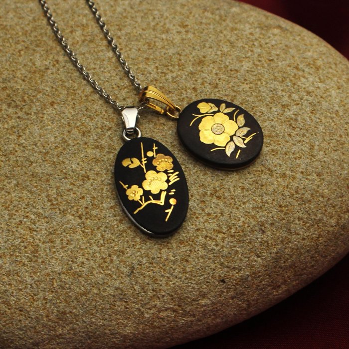 桑園の】日本古董飾品大馬士革工藝金象嵌純手工金山茶金梅2件一拍古董