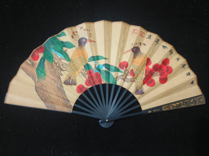 代號Z44《郎世寧花鳥》手繪鏤空摺扇：5材質：宣紙扇面尺寸：寬60cm*高