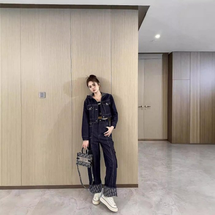 代購DIOR迪奧 秋新款復古藍內牛仔系列套裝 拼接背心+馬甲+外套+牛仔工