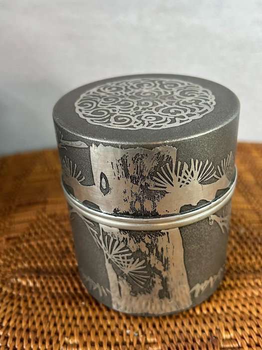 時代煎茶道具 錫製 茶筒 茶入 高13cm 重量937g / 茶壷古美術時代 細密
