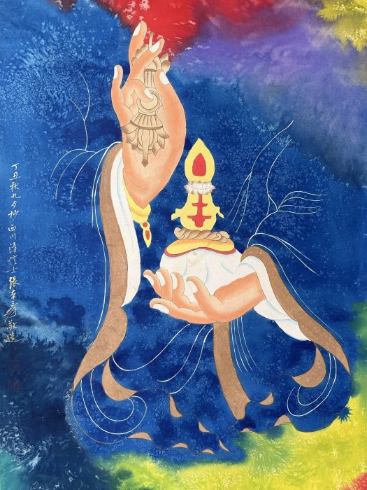 文物71張大千佛手，尺純手繪文物中堂畫，裝裱尺寸215*87cm左右，畫芯