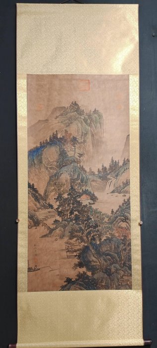 編號LL1264 純手繪 四尺中堂畫 劉松年山水 ，攝 材質：宣紙 裝裱   古玩 收藏 老物件 【古董世家】-310