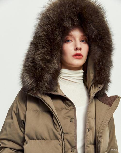 ｜The Dood Life｜HAZZYS / 上品光澤 奢華狐狸毛領 白鵝絨 羊毛螺紋袖 可拆式連帽 雙層防風領 羽絨外套