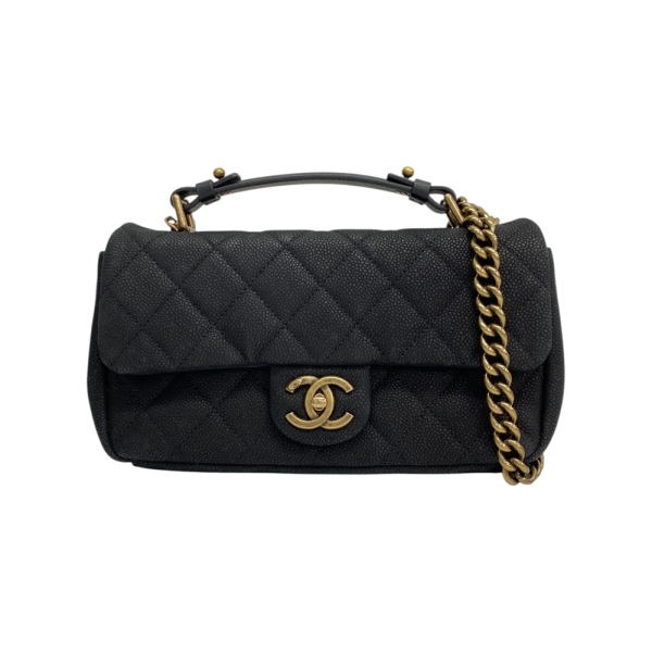 CHANEL 香奈兒 黑色 荔枝紋牛皮 Globe Trotter Flap Bag 肩背包 【二手名牌BRAND OFF】