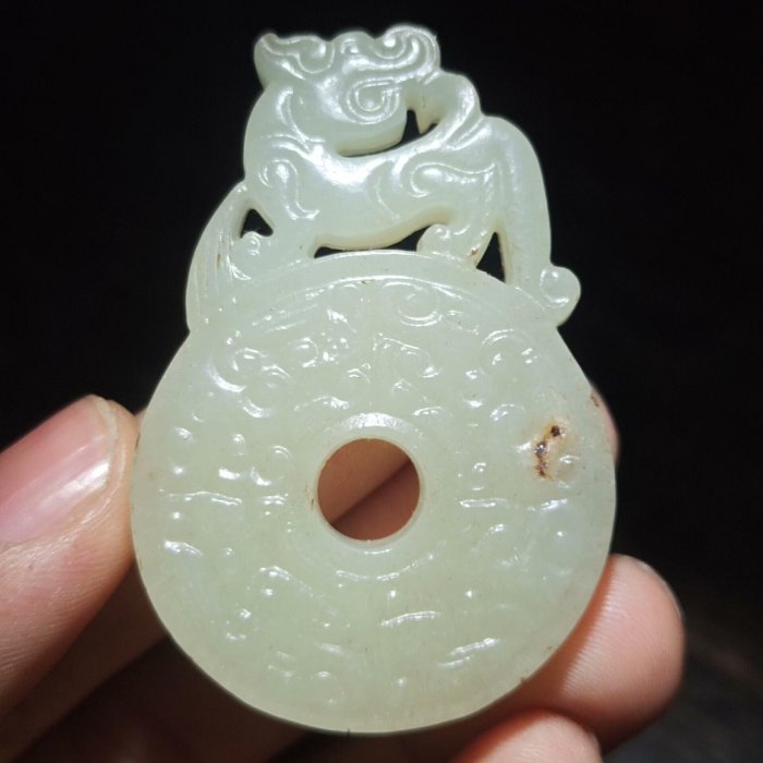 清時代 和田玉 編み紋玉佩 天然玉 C1A176 嚴選老和田玉籽料玉佩，明清時期古玉收藏，長5.1公分重22.5克，天然