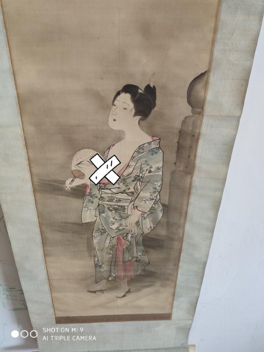 嚴選日本明治大正時期經典字畫書法掛軸，高達159cm絹本精裱，細膩花鳥