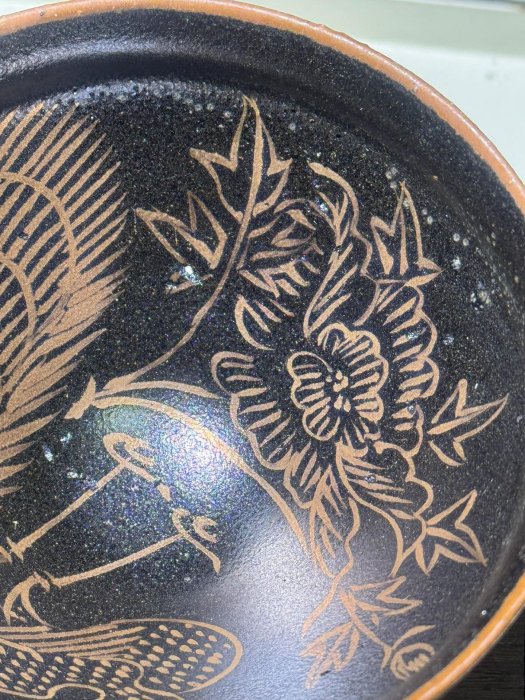 宋代建窯描金茶盞，鳳凰紋黑釉茶杯，精品古董器型工整，瓷質精良釉光亮
