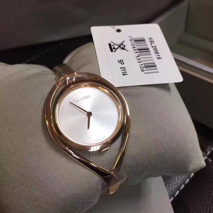 現貨Calvin Klein Light 銀白色錶盤 玫瑰金色 不鏽鋼手鐲式錶帶 石英 女士手錶 K6L2M616 （CK腕錶）