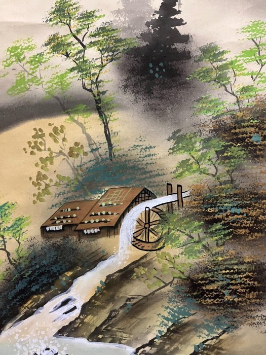 嚴選佳山設色山水《山村圖》國畫藝術品，精工細作絹本綾裱，典藏推薦
