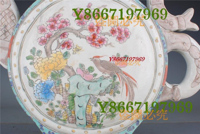 1266  中国　骨董　大清乾隆年製　粉彩人物花鳥文　花瓶　壺　時代物 清乾隆粉彩花鳥紋三魚壺古董古玩古瓷器文玩藝術收藏品高39厘米寬38厘米