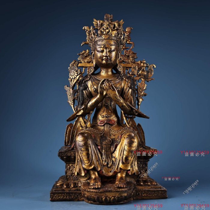古董，明代佛像，藏友旧藏寄賣，青銅製古美術品，高3⃣️1⃣️cm，重4100克 西藏收純銅全銅高浮雕鏨刻泥金藏傳未來佛彌勒佛佛像一尊工藝精湛造像