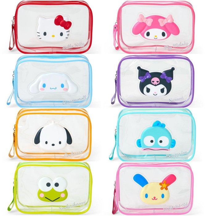 ♥小公主日本精品♥Hello kitty 美樂蒂 大耳狗 酷洛米 帕恰狗 人魚漢頓 大眼蛙 花小兔 透明化妝包 盥洗包 收納包~3