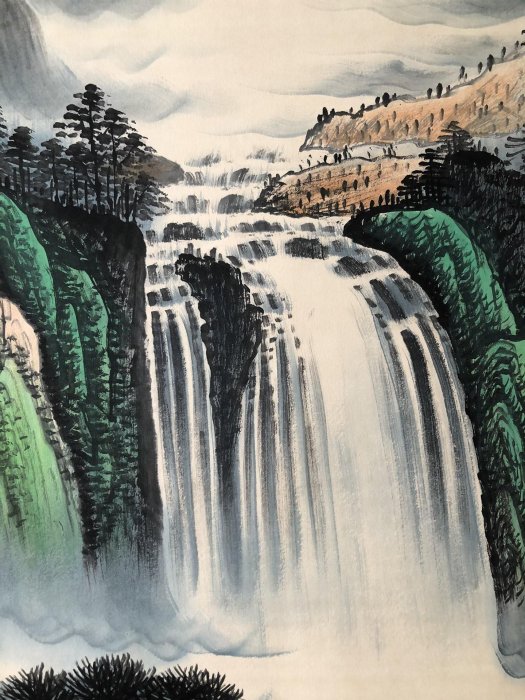 25【宋文治】山水，四尺純手繪作品中堂裱好尺寸202x78cm左右畫芯尺寸
