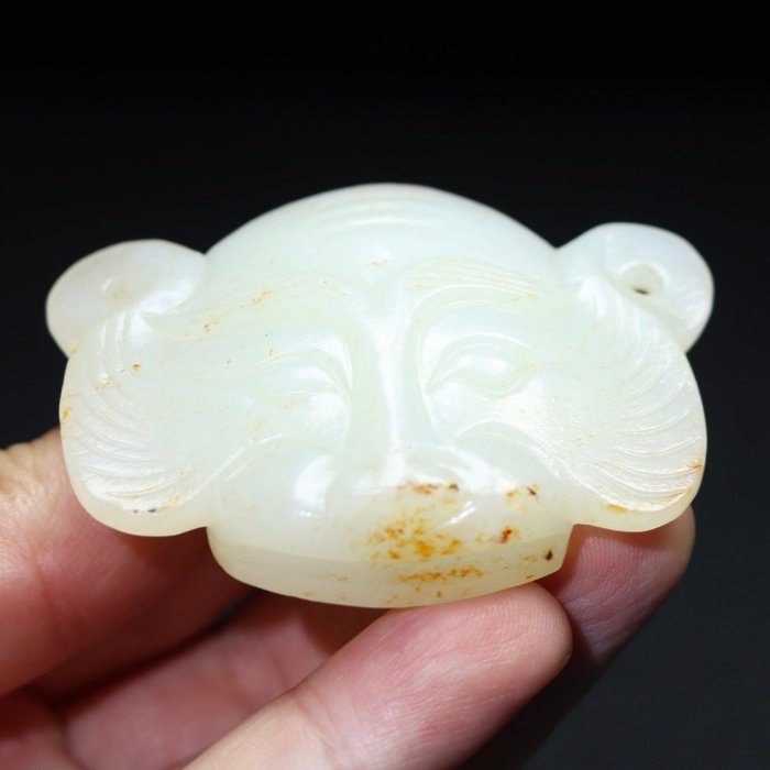 18815和田玉舊藏迴流精品虎首佩玉質剛性細膩油潤包漿醇厚沁色自然精湛