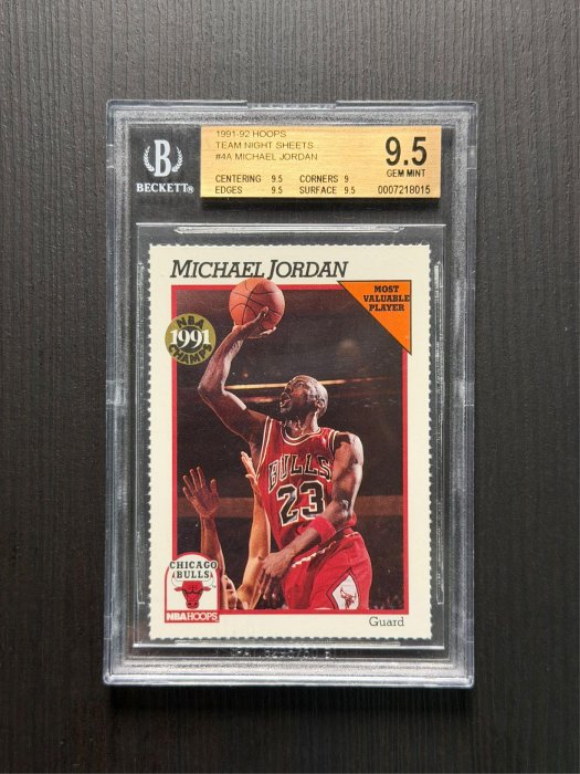 1991 TEAM NIGHT SHEET PERFORATED MICHAEL JORDAN BGS 9.5 公牛 喬丹 NBA PSA 鑑定卡 POP 7