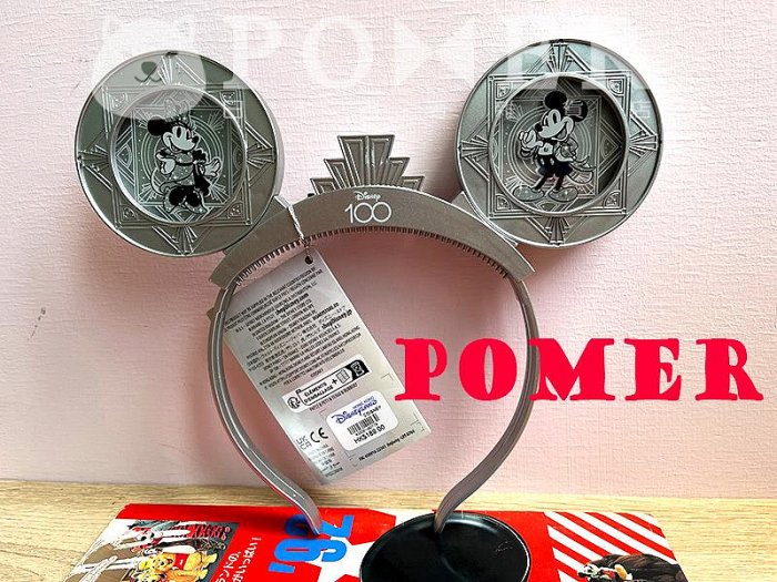 ☆POMER☆香港迪士尼樂園 絕版正品 100週年紀念 米奇 米妮 銀色 耳朵 發光 發亮 燈光 燈飾 髮圈 髮箍 髮飾