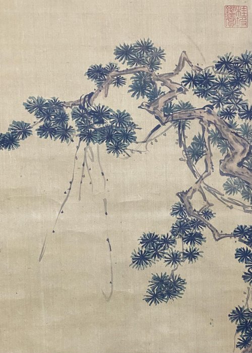 翁圖仮表装掛軸/仙嶺筆 趙孟頫（仙翁圖）絹本舊裱立軸.畫心尺寸107×36㎝藏品老貨舊藏【麒麟