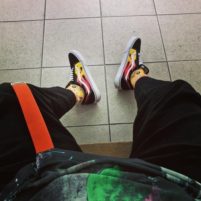 Outfit Vans Fire Old Skool Vans Flame Old Skool 黑白麂皮GD 帆布低筒