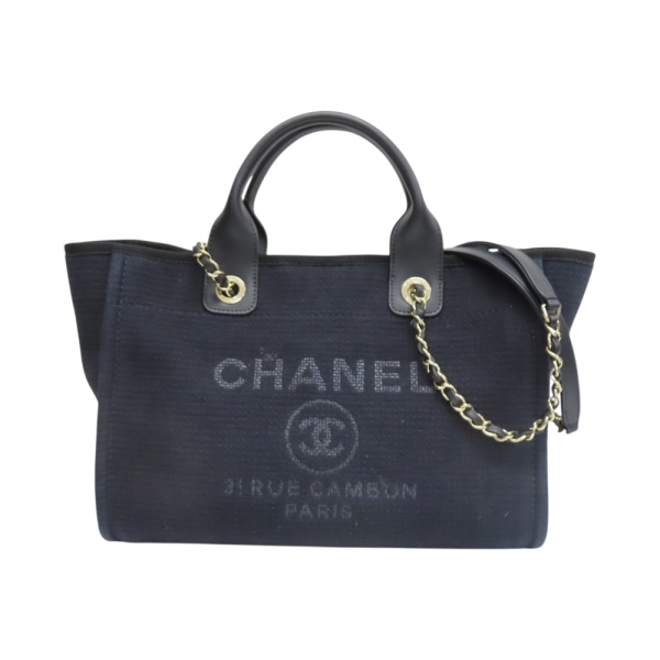CHANEL 香奈兒 Deauville 沙灘包 手提包 黑色 帆布 (缺小袋) AS325 【二手名牌BRAND OFF】