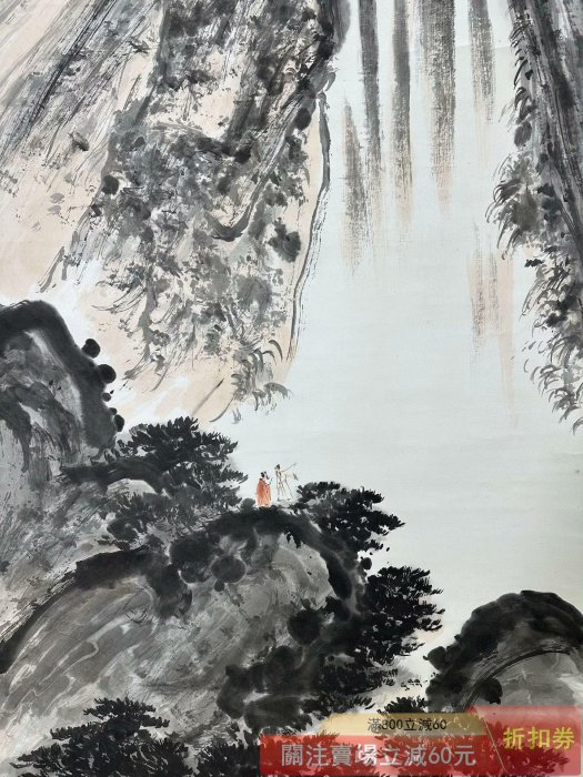 手描き 傅抱石 山水図 宣紙掛軸 三尺中堂 傅抱石】山水四尺中堂純手繪作品裝裱尺寸:208*75cm左右畫芯尺寸:137