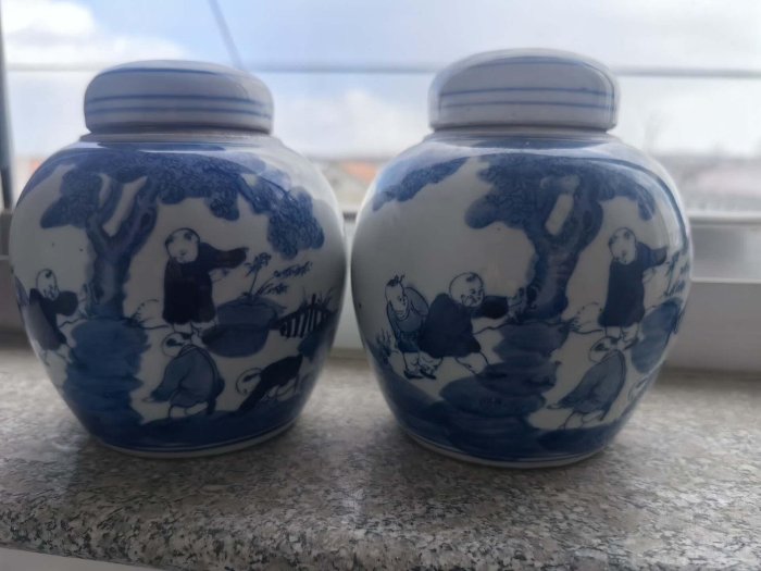 嚴選一線青花手繪人物童子罐，工藝精品無瑕，瓷質厚重，尺寸16×14cm