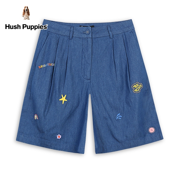 Hush Puppies 短褲 女裝趣味刺繡牛仔打摺短褲