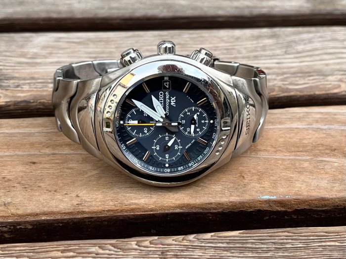 SEIKO MX 鈦金屬精工三眼計時手錶Made in Japan | Yahoo拍賣