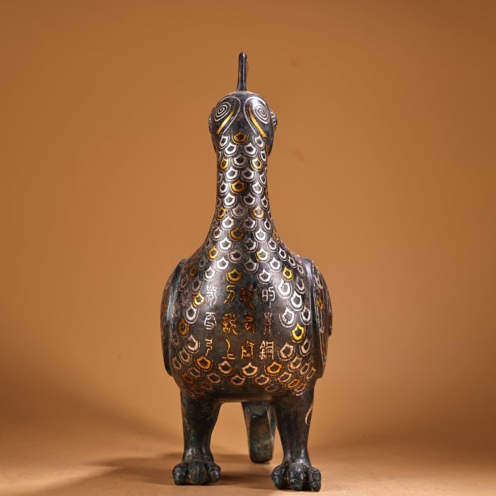 錯金銀青銅器鳥尊工藝精湛款式精美重1880克高28厘米寬22厘米006377 舊