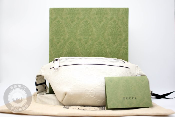 【青蘋果】GUCCI GG壓印腰包 白 658582  LOGO標誌印花皮革 迷你腰包 #66414
