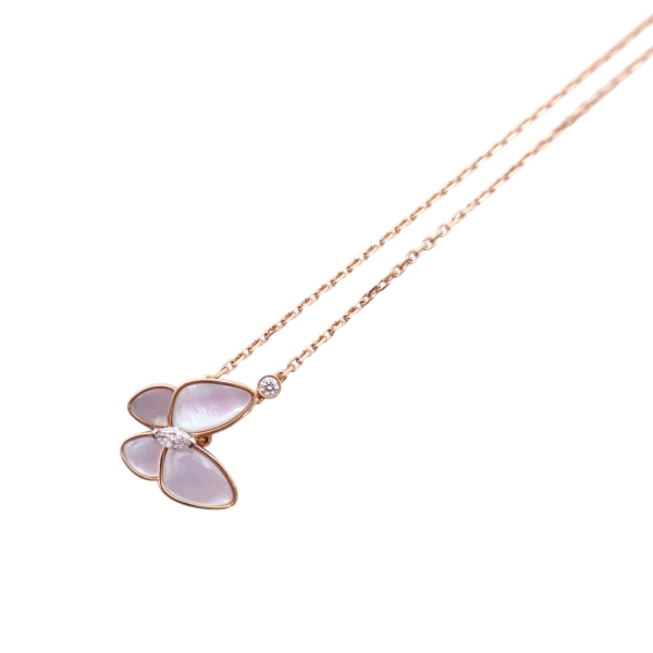 Van Cleef & Arpels 梵克雅寶 18K玫瑰金 珍珠母貝 鑽石 Two Butterfly 項鍊 【二手名牌BRAND OFF】