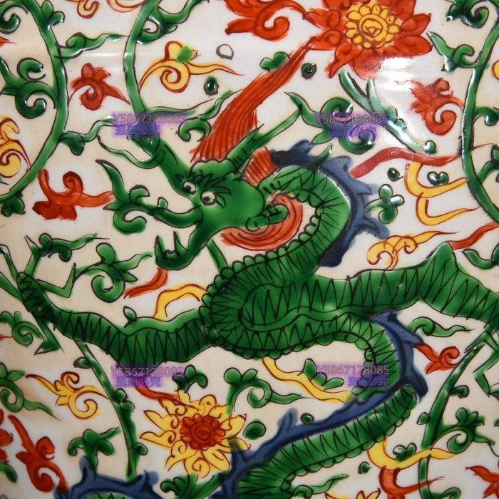 明嘉靖五彩龍紋花卉紋梅瓶44×25，1200679 青花斗彩汝瓷二手【古玩閣二