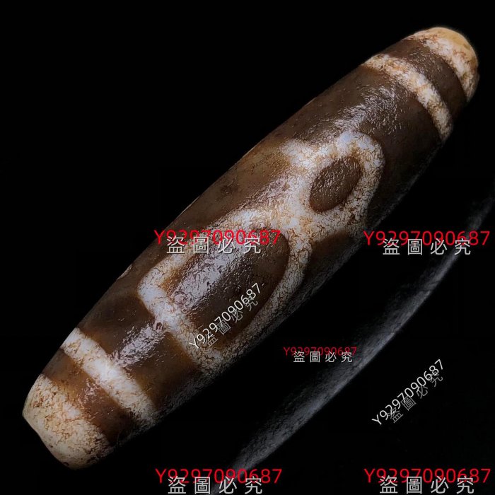 藏區回流老料至純古珠【五財神天珠】尺寸：56*13毫米重量15.5克天珠是