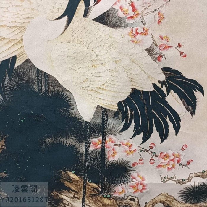 中国字画・沈銓・四尺中堂画・松鶴画・泥金彩繪・繪画・泥金・肉筆・紙