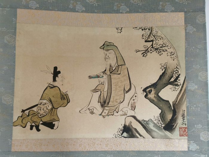 嚴選日本著名畫家尾形光琳《人物畫》茶掛，經典設色印刷藝術品，絹本