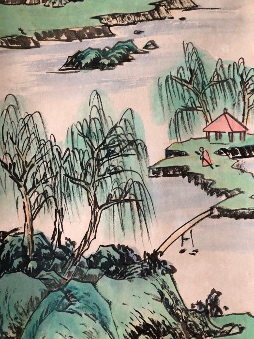 中国古美術・山水四条屏通屏画芯・黄宾虹印款・水墨画・純手描き・文房置物・水印付き 66【黃賓虹】山水，純手繪四條屏，元裱好尺寸高x寬：175x39cm 左右畫芯