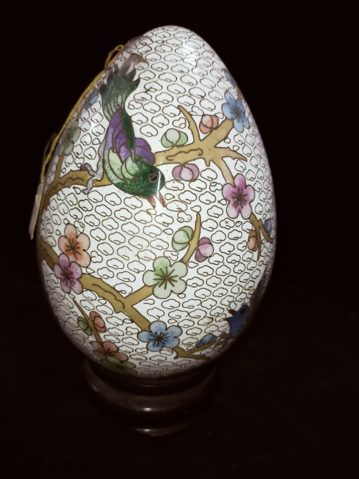 E0203_1 景泰藍蛋景泰藍銅胎掐絲琺瑯蛋(大) 長14cm寬14cm高20cm 白底金