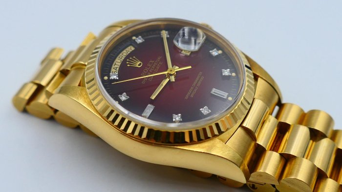 【美好時光】ROLEX勞力士罕見近新品相18038盒單全初代漸層紅面超美品!( 1803 18238參考)
